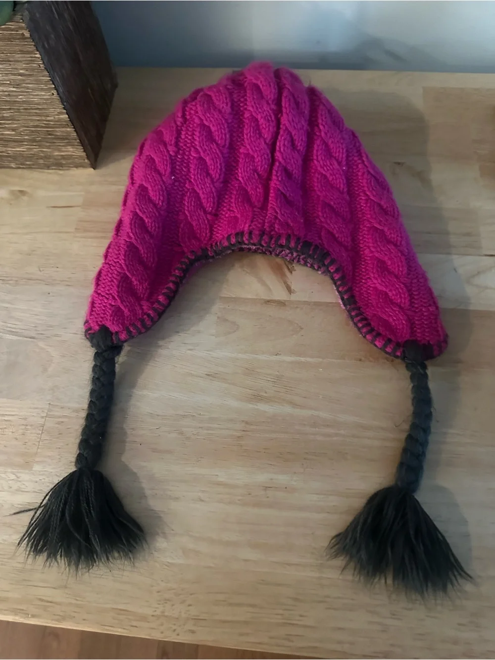 The North Face Girls Pink Cable Knit Earflap Peruvian Sherpa Beanie Hat Size M